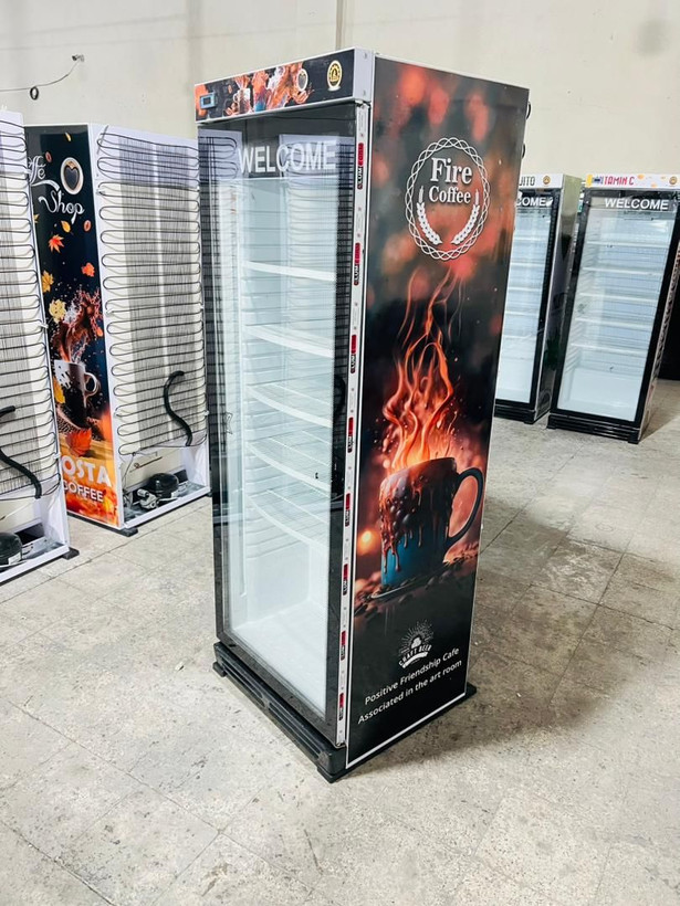 یخچال ویترینی ایستاده عرض 70 سانت طرح کافه FIRE COFFEE تاج و ارتفاع کوتاه