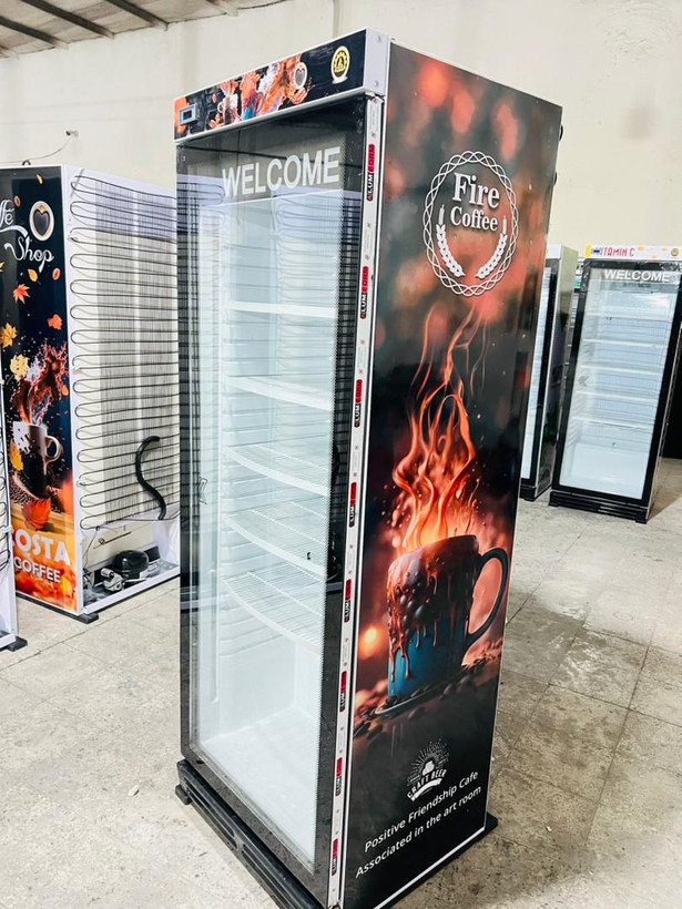 یخچال ویترینی ایستاده عرض 70 سانت طرح کافه FIRE COFFEE تاج و ارتفاع کوتاه
