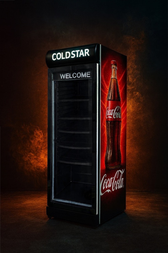 یخچال ویترینی ایستاده عرض 70 سانت تک درب طرح کوکاکولا شیشه ای cocacola