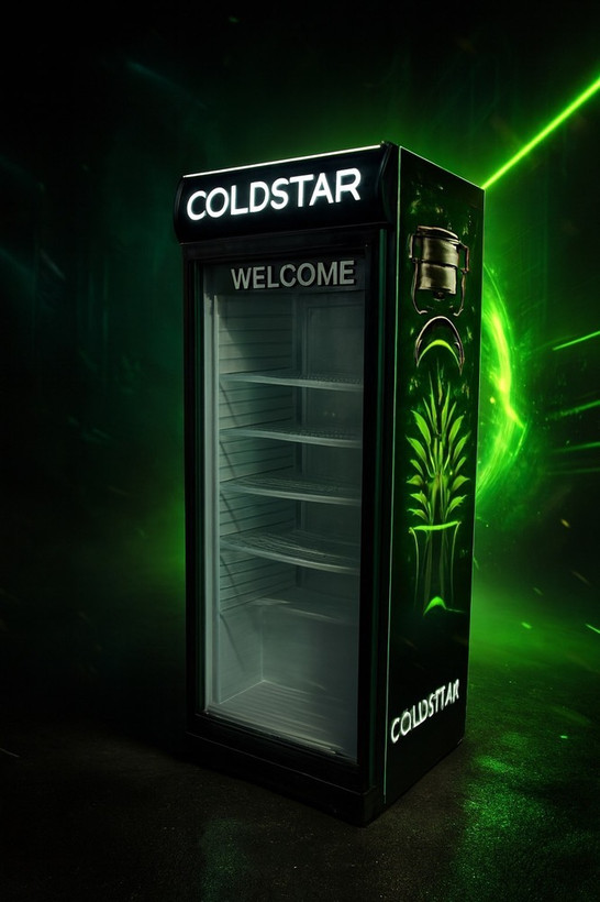 یخچال ویترینی ایستاده عرض 70 سانت تک درب طرح کافه کلداستار coldstar coffee