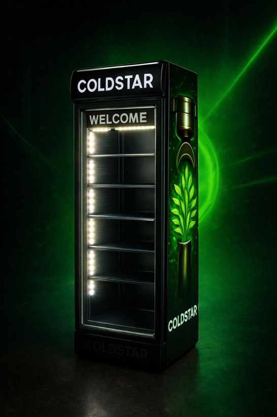 یخچال ویترینی ایستاده عرض 70 سانت تک درب طرح کافه کلداستار coldstar coffee